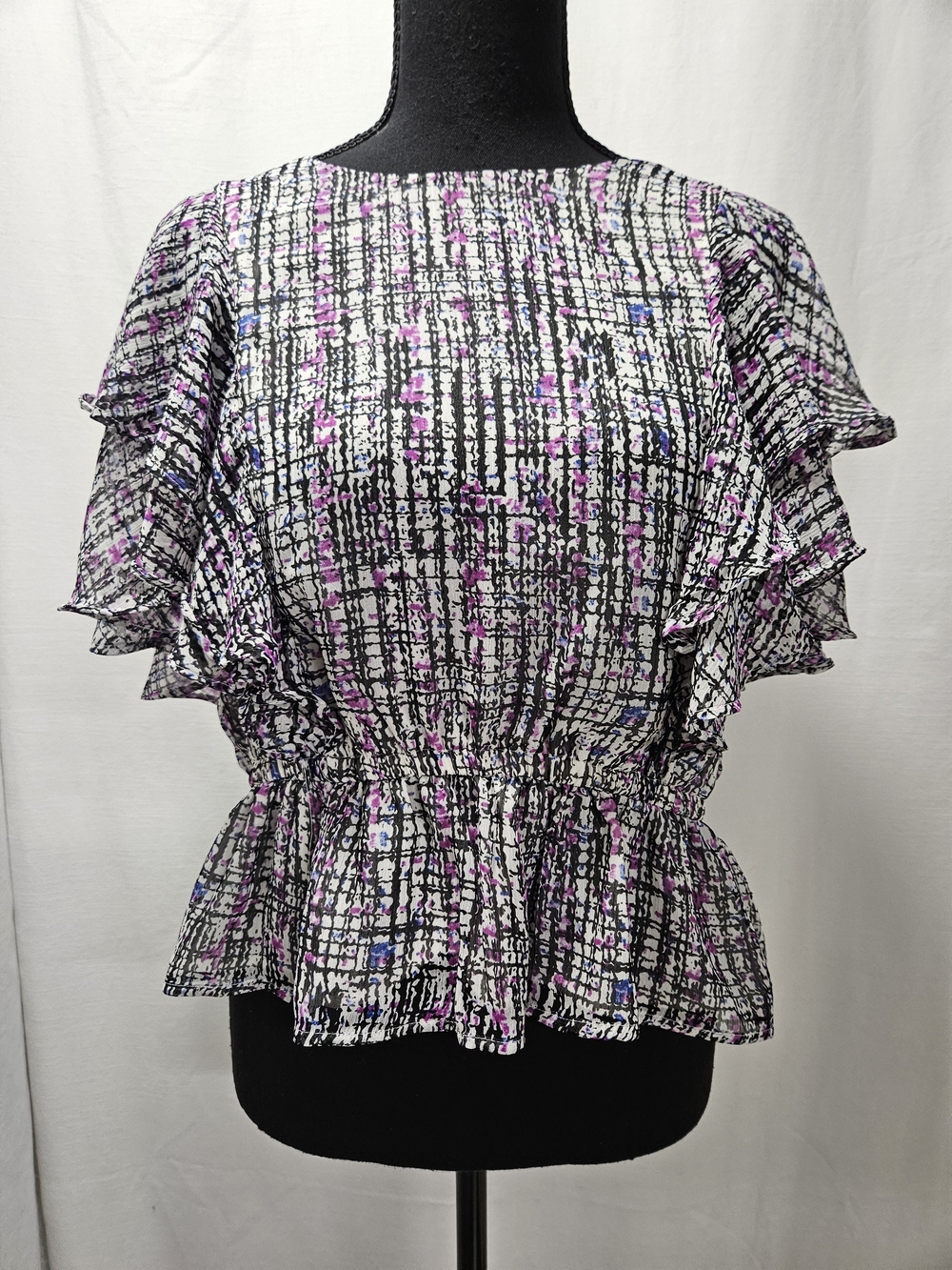 Express Ruffle Sleeve Peplum Blouse Size L Multicolor
